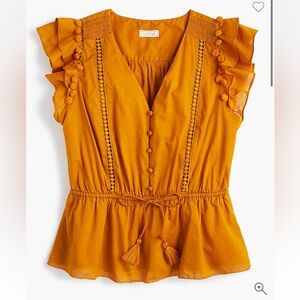 J. Crew Flutter-Sleeve Tie-Waist Peplum Top